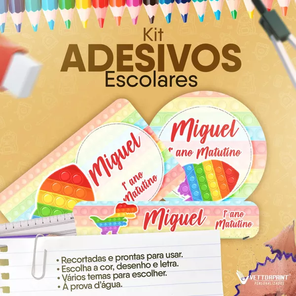 Kit 200 Adesivos Escolares Personalizados